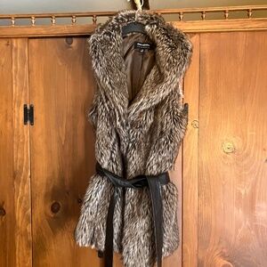 Faux Fur Vest with Faux Leather Tie